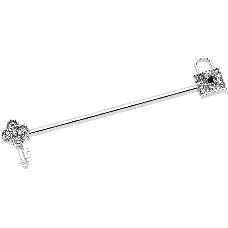 Women's Earrings – Elegant Designs for Every Personality--14 Gauge Clear Gem Under Lock and Key Industrial Barbell 38mm