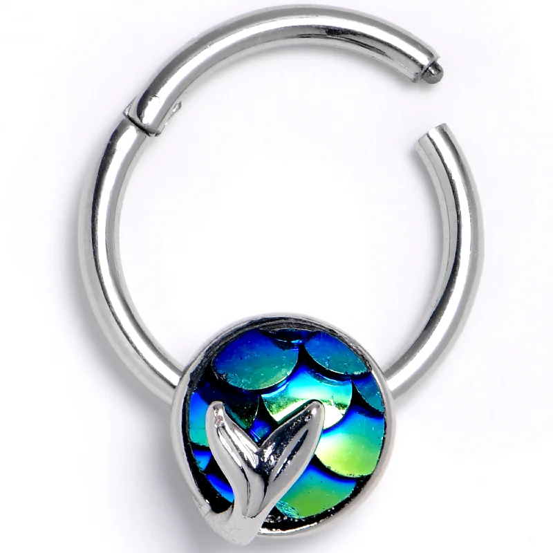 Affordable and Stylish Nose Rings -16 Gauge 3/8 Mermaid Dark Blue Scale Tail Hinged Segment Ring Affordable and Stylish Nose Rings -16 Gauge 3/8 Mermaid Dark Blue Scale Tail Hinged Segment Ring
