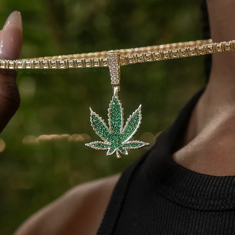 Shop Classic Women's Necklaces & Pendants with a Modern Twist-Emerald Weed Leaf Pendant Shop Classic Women's Necklaces & Pendants with a Modern Twist-Emerald Weed Leaf Pendant