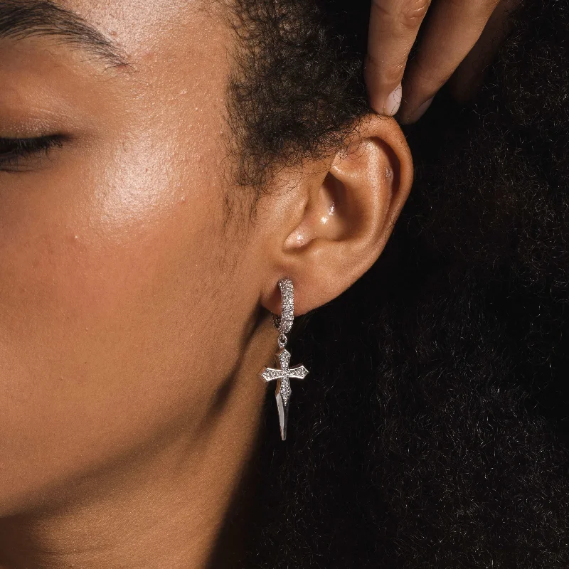 Women's Earrings – Elegant Designs for Every Personality--Dripping Cross Hoop Earrings in White Gold