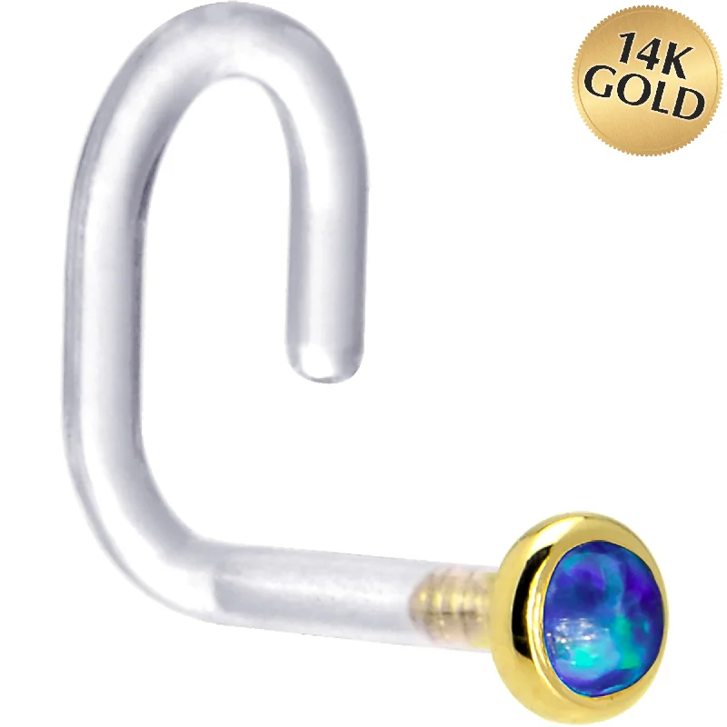Nose Rings for All Ages -18 Gauge 1/4 Yellow Gold 2mm Dark Blue Synthetic Opal Bioplast Nose Ring Nose Rings for All Ages -18 Gauge 1/4 Yellow Gold 2mm Dark Blue Synthetic Opal Bioplast Nose Ring