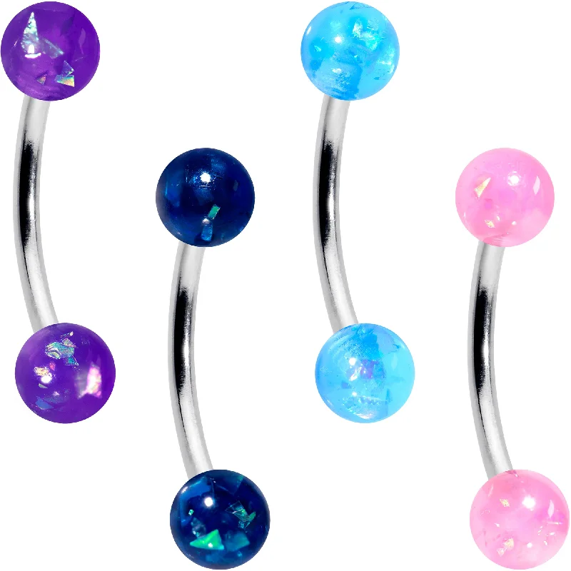 Women's Earrings – Elegant Designs for Every Personality--16 Gauge 3/8 Pink Blue Purple Faux Opal Pack Curved Eyebrow Ring Set of 4