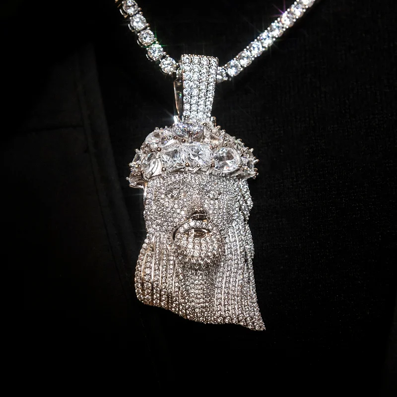 Exclusive Men's Necklaces & Pendants for the Modern Gentleman-Large Diamond Jesus Head Pendant in White Gold Exclusive Men's Necklaces & Pendants for the Modern Gentleman-Large Diamond Jesus Head Pendant in White Gold