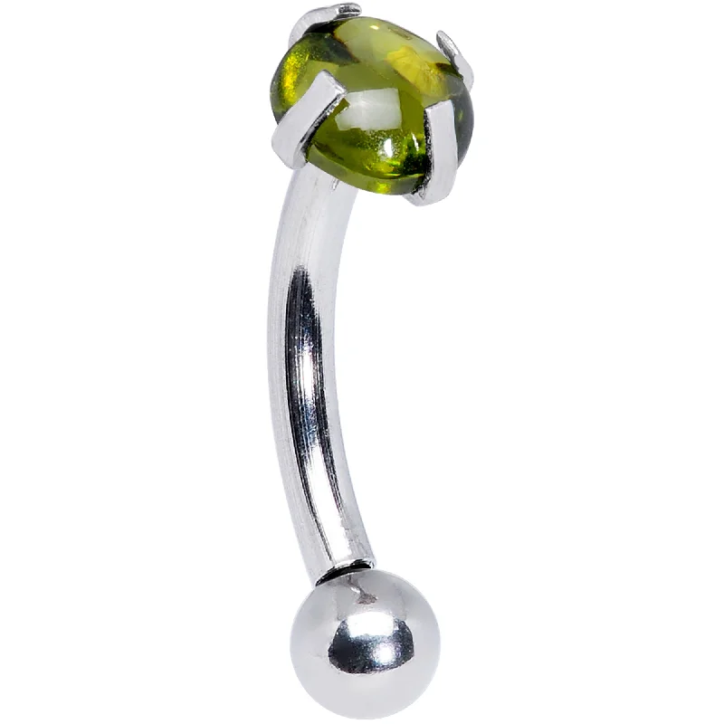 Women's Earrings – Elegant Designs for Every Personality--16 Gauge 5/16 Green CZ Gem Internally Threaded Curved Eyebrow Ring