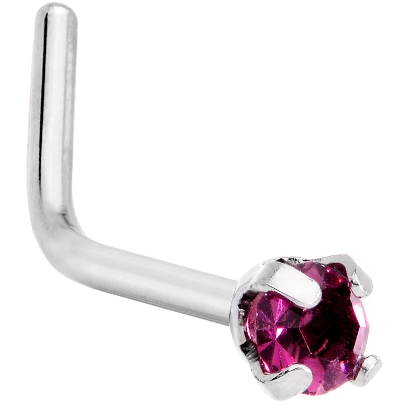 Modern Nose Rings for Women -20 Gauge 1/4 Purple CZ Gem L Shaped Nose Ring