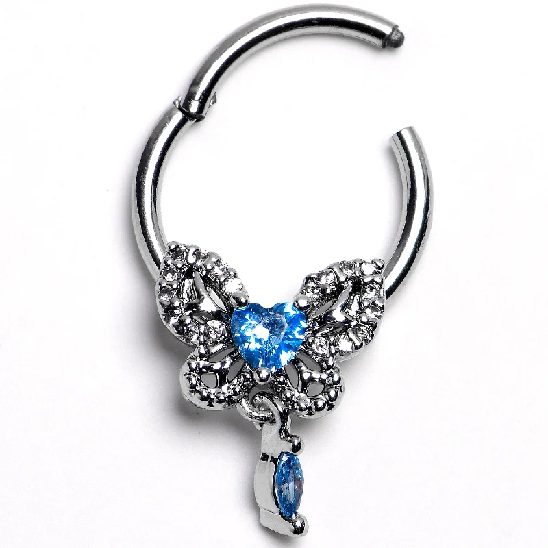 Women's Earrings – Elegant Designs for Every Personality--16 Gauge 5/16 Blue Gem Whimsical Butterfly Segment Ring with Dangle Women's Earrings – Elegant Designs for Every Personality--16 Gauge 5/16 Blue Gem Whimsical Butterfly Segment Ring with Dangle
