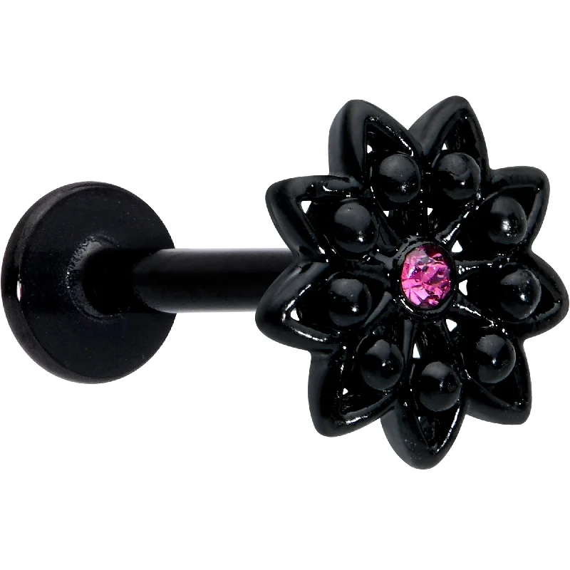 Lip Rings for a Timeless Look16 Gauge 5/16 Pink Gem Black Midnight Flower Labret Monroe Tragus