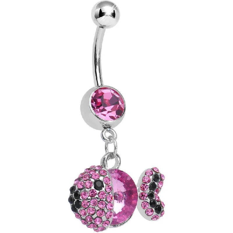 Stunning Belly Rings with Colorful Stones -Pink Gem Paved Dazzling Fish Dangle Belly Ring Stunning Belly Rings with Colorful Stones -Pink Gem Paved Dazzling Fish Dangle Belly Ring