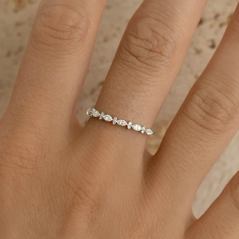 Chic Women's Rings for Fashion-Forward Looks-Marquise and Round Diamond Ring White Gold - Anjeli Chic Women's Rings for Fashion-Forward Looks-Marquise and Round Diamond Ring White Gold - Anjeli