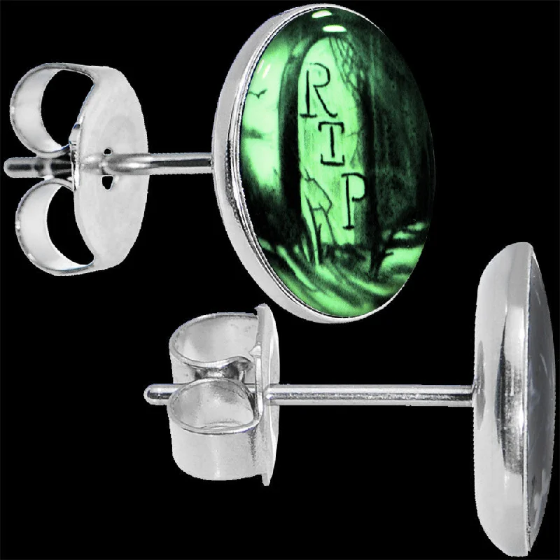 Women's Earrings – Elegant Designs for Every Personality--RIP Tombstone Glow in the Dark Stud Earrings