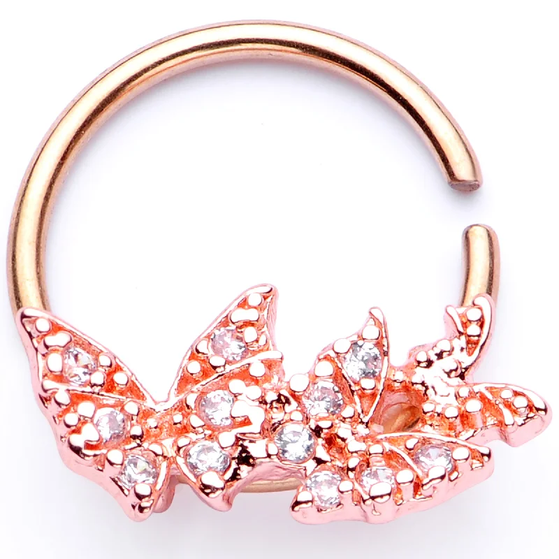 Classic Gold Nose Rings -16 Gauge 3/8 Clear CZ Gem Rose Gold Tone Trio Butterfly Seamless Ring Classic Gold Nose Rings -16 Gauge 3/8 Clear CZ Gem Rose Gold Tone Trio Butterfly Seamless Ring