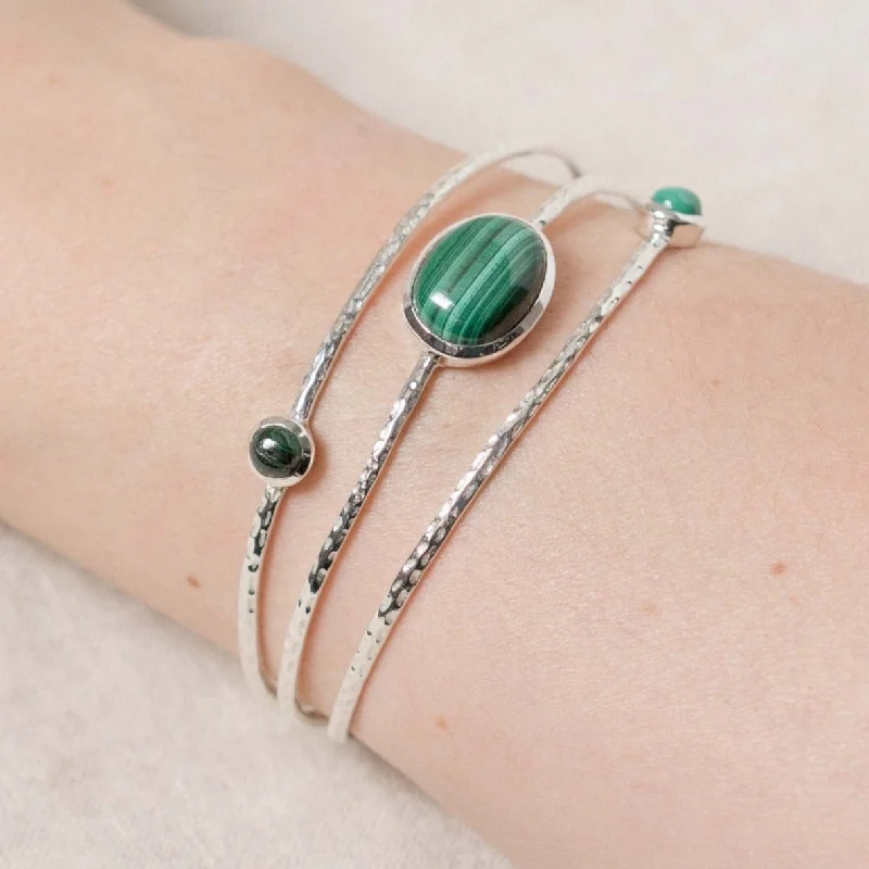 Handmade Bangles for Women-Genuine Malachite Sterling Silver Bracelet