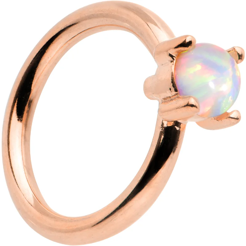 Trendy Nose Rings for Stunning Looks -White Synthetic Opal Rose Gold IP Annealed Seamless Circular Ring Trendy Nose Rings for Stunning Looks -White Synthetic Opal Rose Gold IP Annealed Seamless Circular Ring