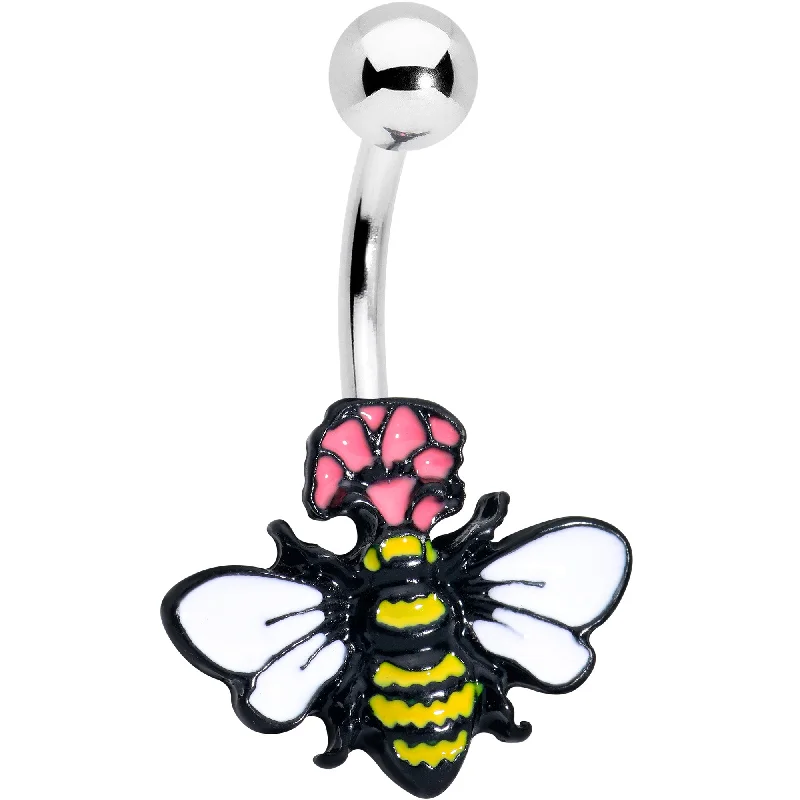 Comfortable Belly Rings with Polished Finish -Busy Bee Flower Belly Ring