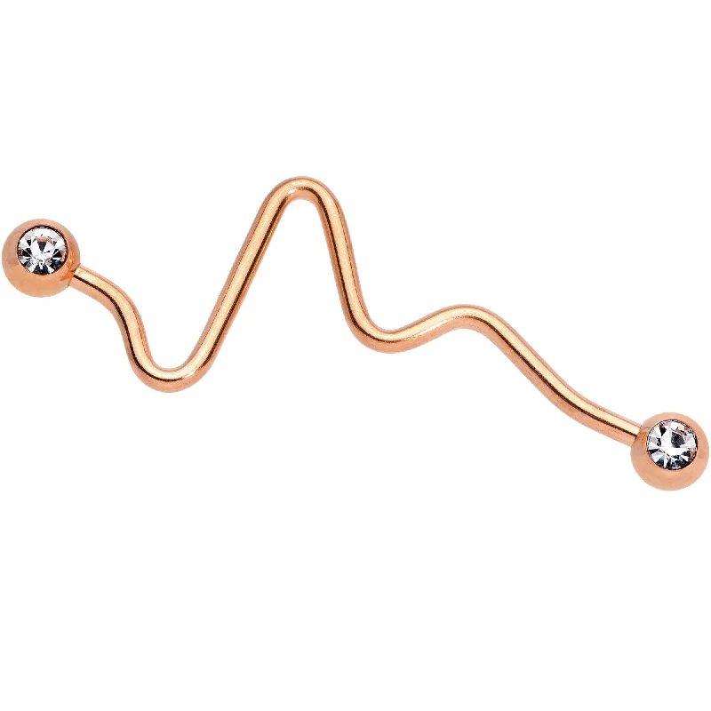 Women's Earrings – Elegant Designs for Every Personality--Clear Gem Pulse Rose Gold Tone Industrial Barbell 35mm Women's Earrings – Elegant Designs for Every Personality--Clear Gem Pulse Rose Gold Tone Industrial Barbell 35mm