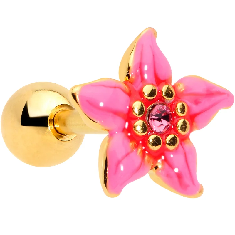 Women's Earrings – Elegant Designs for Every Personality--16 Gauge 1/4 Pink Gem Gold Tone Exotic Flower Cartilage Tragus Women's Earrings – Elegant Designs for Every Personality--16 Gauge 1/4 Pink Gem Gold Tone Exotic Flower Cartilage Tragus