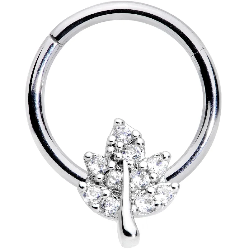 Bold Lip Rings with Unique Styles16 Gauge 3/8 Clear CZ Gem Maple Leaf Hinged Segment Ring Bold Lip Rings with Unique Styles16 Gauge 3/8 Clear CZ Gem Maple Leaf Hinged Segment Ring