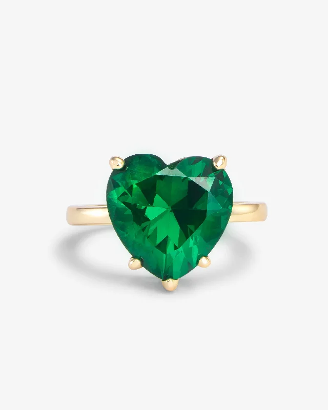 Chic Women's Rings for Fashion-Forward Looks-The Allison Emerald Heart Ring - Gold|Emerald