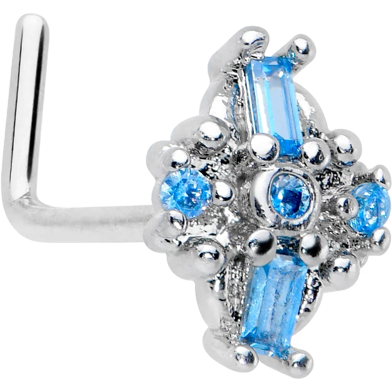 Nose Rings for Romantic Occasions -20 Gauge 7mm Blue Gem Opulent Cross L Shape Nose Ring