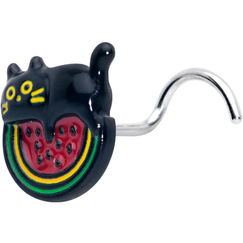 Nose Rings for Daytime Look -20 Gauge 7mm Watermelon Cat Love Left Side Nose Screw