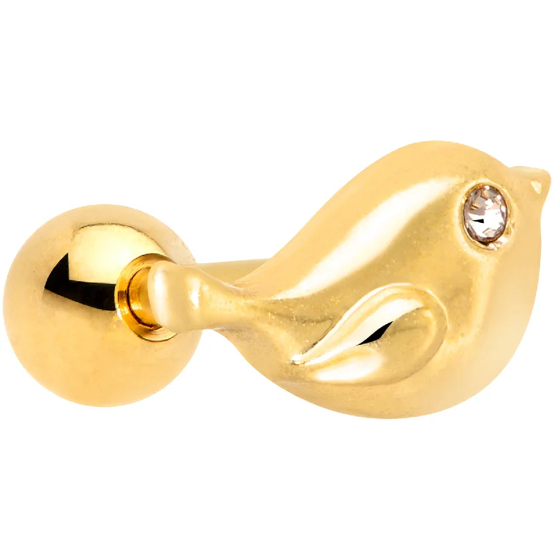 Women's Earrings – Elegant Designs for Every Personality--16 Gauge 1/4 Clear Gem Gold Tone Little Bird Cartilage Tragus Earring Women's Earrings – Elegant Designs for Every Personality--16 Gauge 1/4 Clear Gem Gold Tone Little Bird Cartilage Tragus Earring