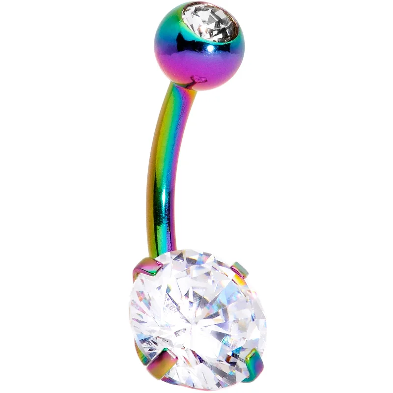 Designer Belly Rings for Glamorous Look -Clear Gem Rainbow Large and Small Gem Belly Ring Designer Belly Rings for Glamorous Look -Clear Gem Rainbow Large and Small Gem Belly Ring
