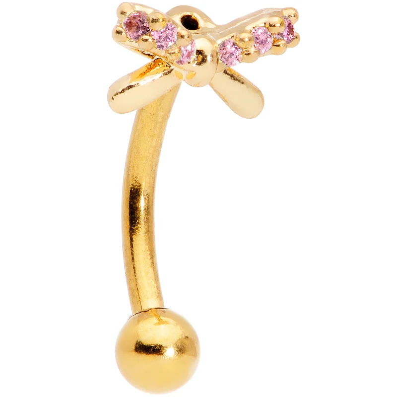 Comfortable Lip Rings for Every Occasion16 Gauge 5/16 Pink Gem Gold Tone Ribbon Bow Curved Eyebrow Ring