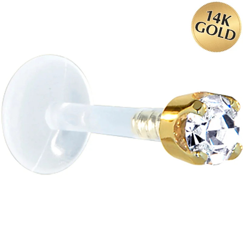 Women's Earrings – Elegant Designs for Every Personality--16 Gauge 1/4 Solid 14KT Yellow Gold 3mm Clear Cubic Zirconia Bioplast Tragus Earring Stud Women's Earrings – Elegant Designs for Every Personality--16 Gauge 1/4 Solid 14KT Yellow Gold 3mm Clear Cubic Zirconia Bioplast Tragus Earring Stud
