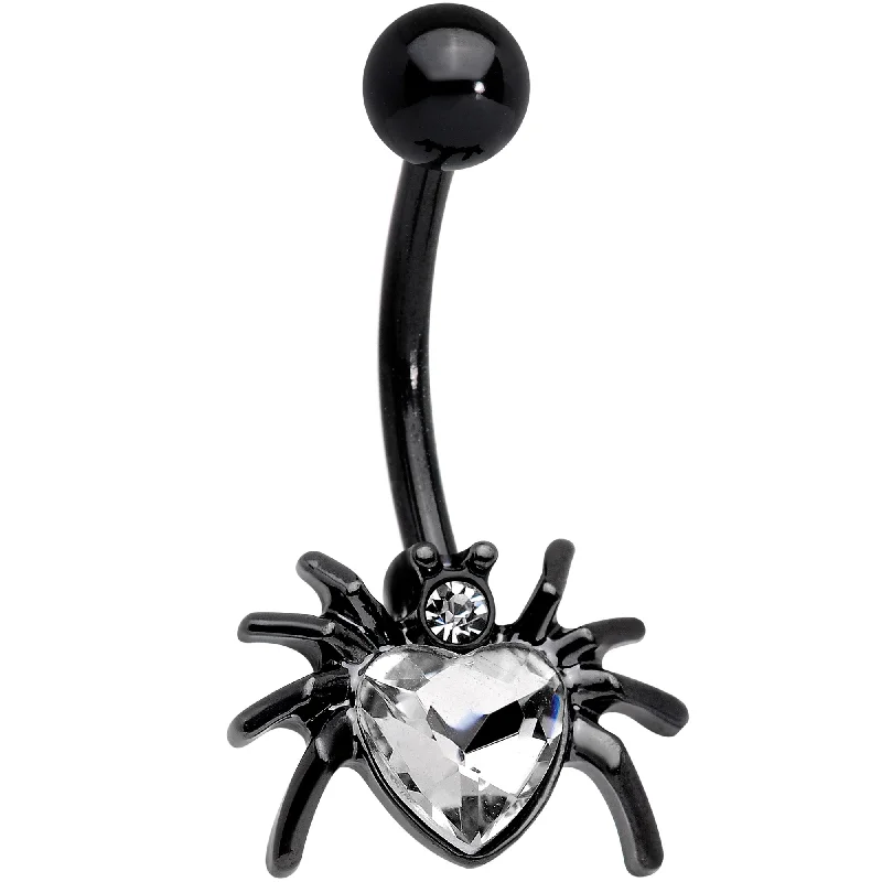 Stunning Belly Rings for Special Occasions -Clear Gem Black Halloween Heart Spider Belly Ring