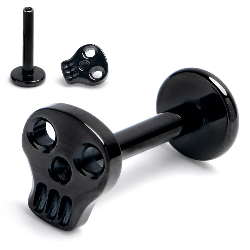 Women's Earrings – Elegant Designs for Every Personality--16 Gauge 5/16 Black ASTM F-136 Implant Grade Titanium Internally Threaded Skull Labret