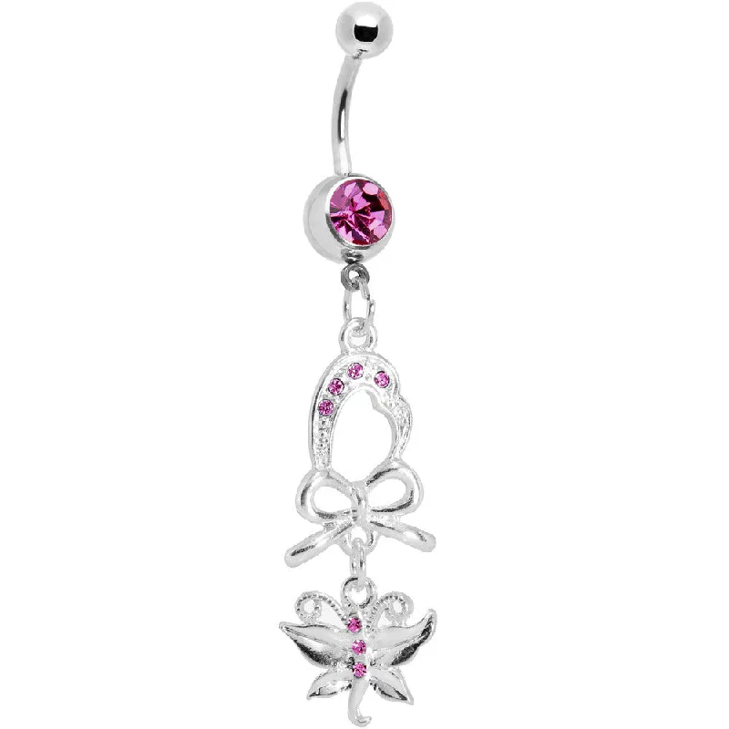 Trendy Belly Rings for Fashion Enthusiasts -Pink Gem Bow Heart Butterfly Belly Ring