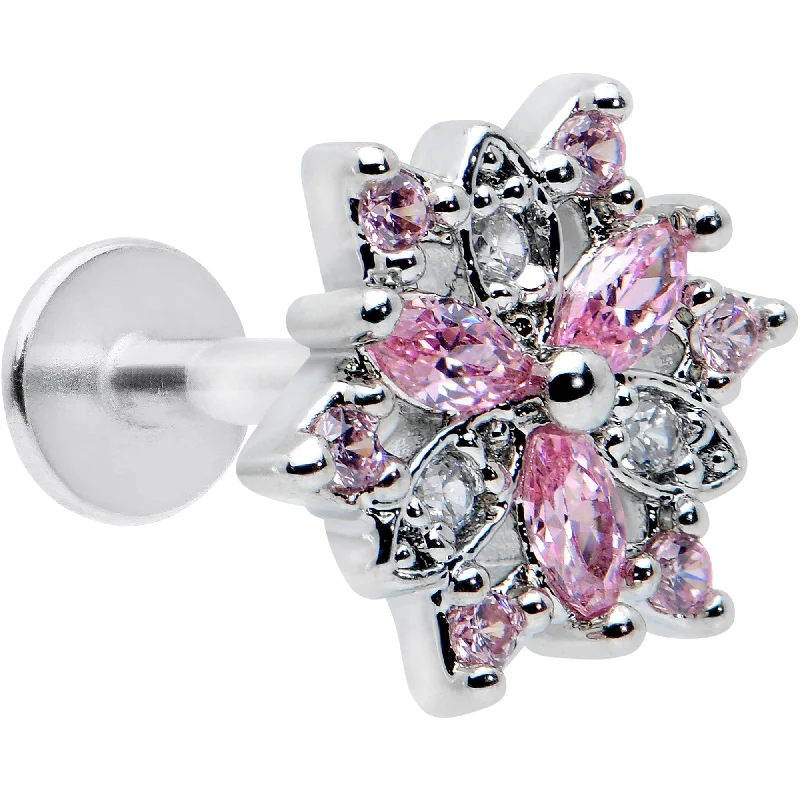 Custom Lip Rings for Personal Touch16 Gauge 5/16 Pink Clear CZ Gem Snowflake Labret Monroe Tragus