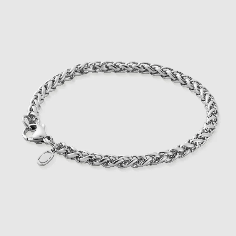 Men's Beaded Bracelets with Natural Stones-Wheat Bracelet (Silver) 5mm