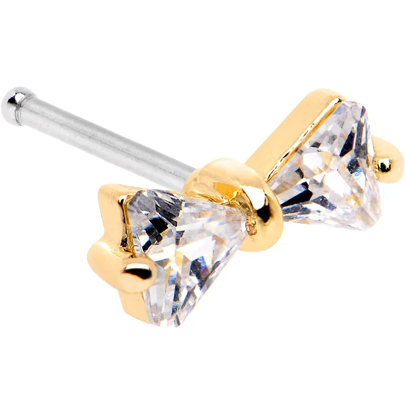 Nose Rings for Special Occasions -20 Gauge 1/4 Clear CZ Gem Gold Tone Bow Tie Formal Nose Bone Nose Rings for Special Occasions -20 Gauge 1/4 Clear CZ Gem Gold Tone Bow Tie Formal Nose Bone