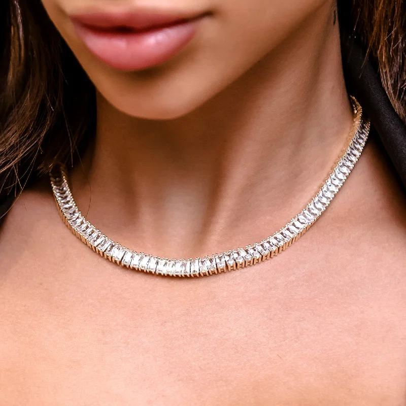 Shop Classic Women's Necklaces & Pendants with a Modern Twist-Diamond Baguette Tennis Necklace in Yellow Gold- 6mm Shop Classic Women's Necklaces & Pendants with a Modern Twist-Diamond Baguette Tennis Necklace in Yellow Gold- 6mm