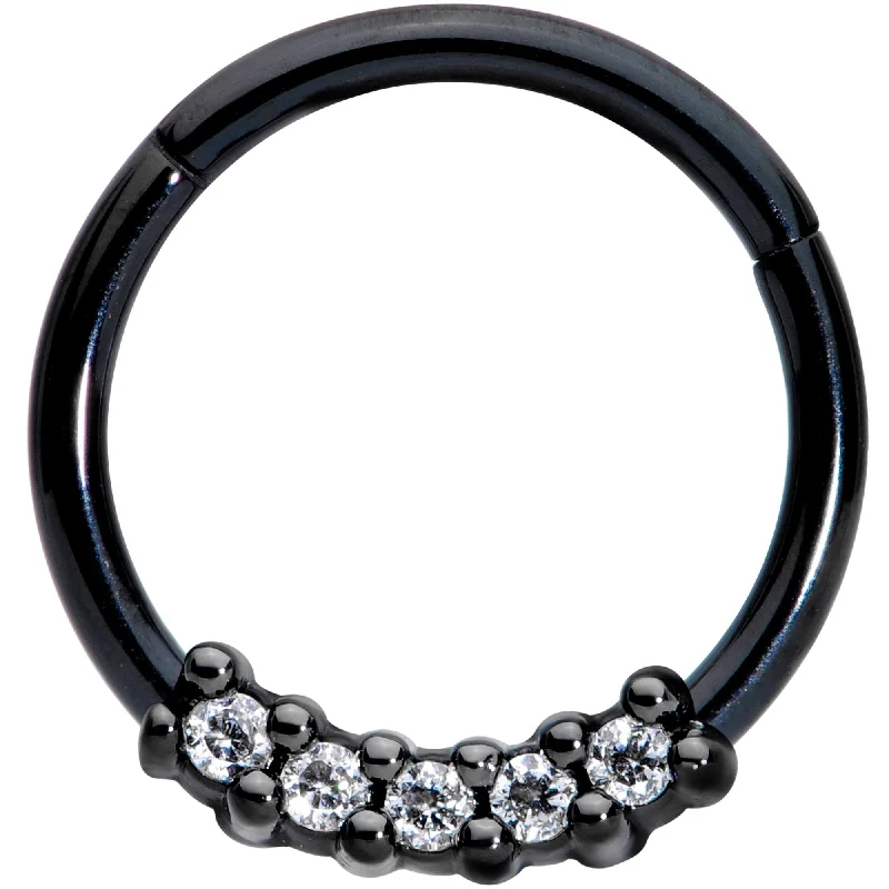 Nose Rings for Showcasing Personal Style -16 Gauge 3/8 Clear CZ Gem Black Hinged Segment Ring Nose Rings for Showcasing Personal Style -16 Gauge 3/8 Clear CZ Gem Black Hinged Segment Ring