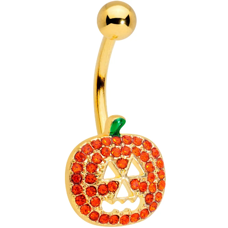 Belly Rings with Silver and Gold Detailing -Orange Gem Gold Tone Jack O Lantern Halloween Belly Ring Belly Rings with Silver and Gold Detailing -Orange Gem Gold Tone Jack O Lantern Halloween Belly Ring