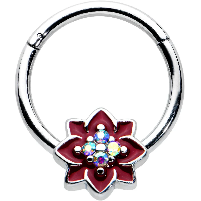 Nose Rings for New Piercings -16 Gauge 3/8 Aurora Gem Poinsettia Flower Festive Hinged Segment Ring Nose Rings for New Piercings -16 Gauge 3/8 Aurora Gem Poinsettia Flower Festive Hinged Segment Ring