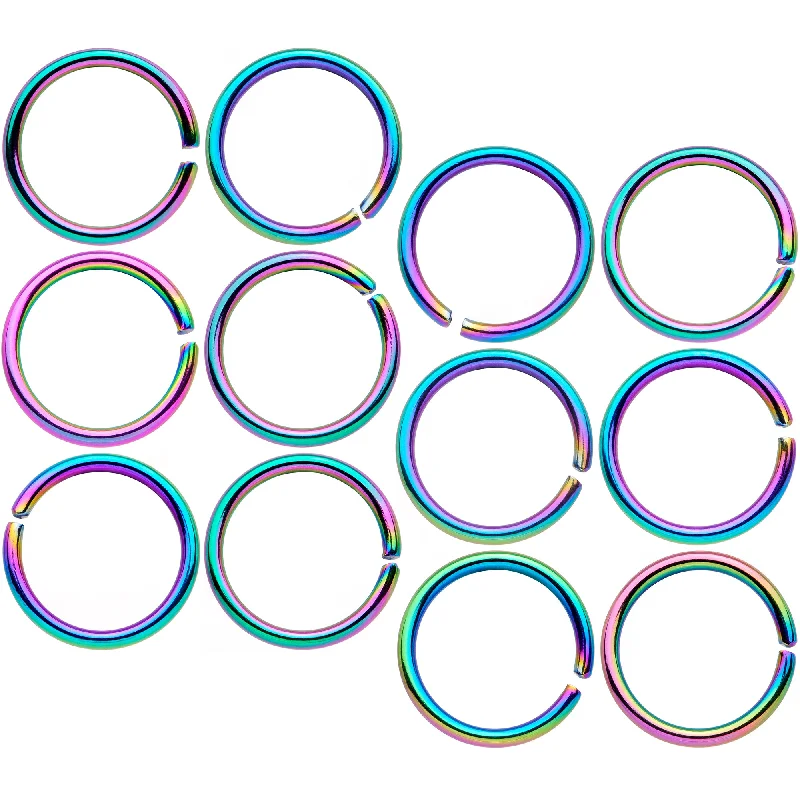 Women's Earrings – Elegant Designs for Every Personality--18 Gauge 5/16 Rainbow Anodized Seamless Nose Hoop Set of 12