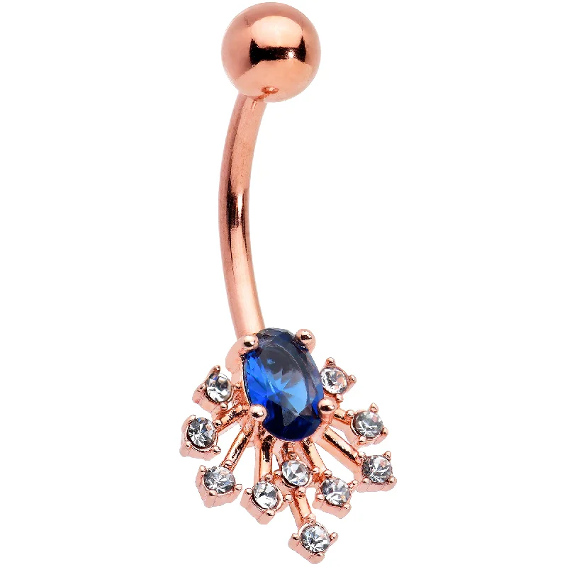 Belly Rings for Fashion Enthusiasts -Clear Blue Gem Rose Gold Tone Glamour Flare Belly Ring Belly Rings for Fashion Enthusiasts -Clear Blue Gem Rose Gold Tone Glamour Flare Belly Ring