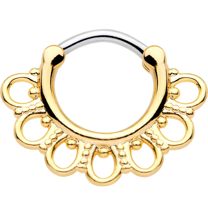 Nose Rings for Expressive Looks -14 Gauge 5/16 Gold Tone Tribal Filigree Fan Septum Clicker Nose Rings for Expressive Looks -14 Gauge 5/16 Gold Tone Tribal Filigree Fan Septum Clicker