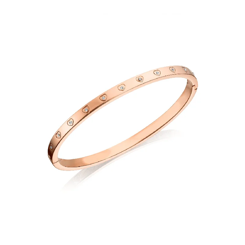 Gold Bangles with Charm Detail for Women-Crystal Heart Bangle (Rose Gold)