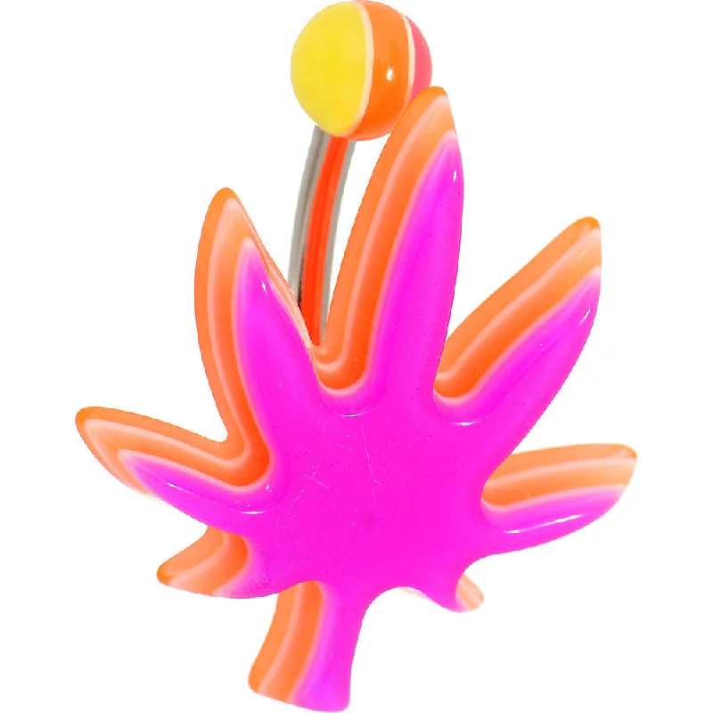 Trendy Belly Rings for Unique Fashion -Fuchsia Pink Acrylic Multi Layered Ganja Leaf Belly Ring Trendy Belly Rings for Unique Fashion -Fuchsia Pink Acrylic Multi Layered Ganja Leaf Belly Ring