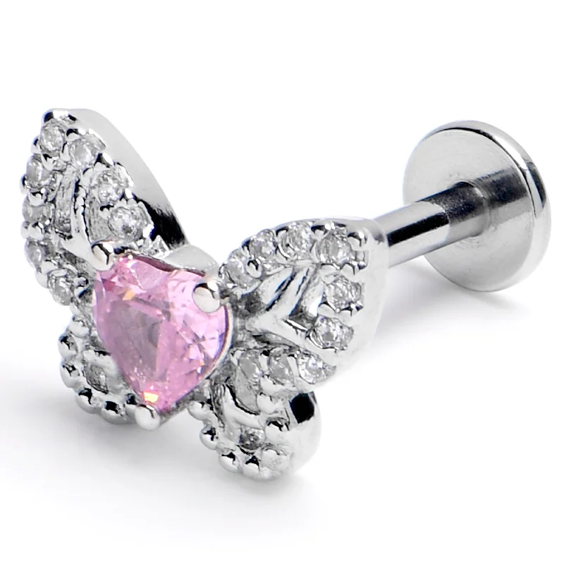 Stunning Lip Rings with Beautiful Stones16 Gauge 3/8 Pink CZ Gem Butterfly Delight Labret Monroe Tragus