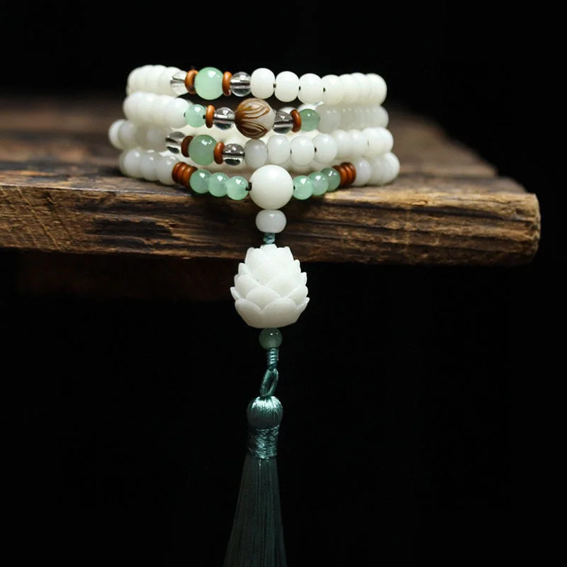 Men's Engraved Bracelets for Special Occasions-Buddha Stones White Bodhi Seed Mala 108 Beads Protection Bracelet Men's Engraved Bracelets for Special Occasions-Buddha Stones White Bodhi Seed Mala 108 Beads Protection Bracelet
