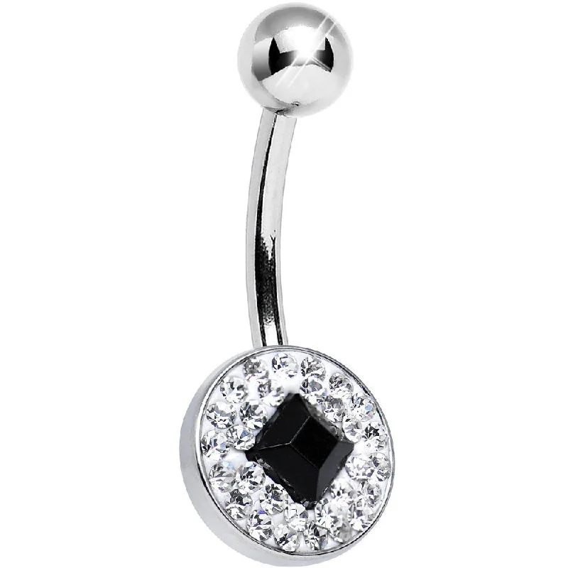 Stylish Belly Rings for Bold Statements -Clear Gem Medallion with Black Gem Diamond Core Belly Ring Stylish Belly Rings for Bold Statements -Clear Gem Medallion with Black Gem Diamond Core Belly Ring