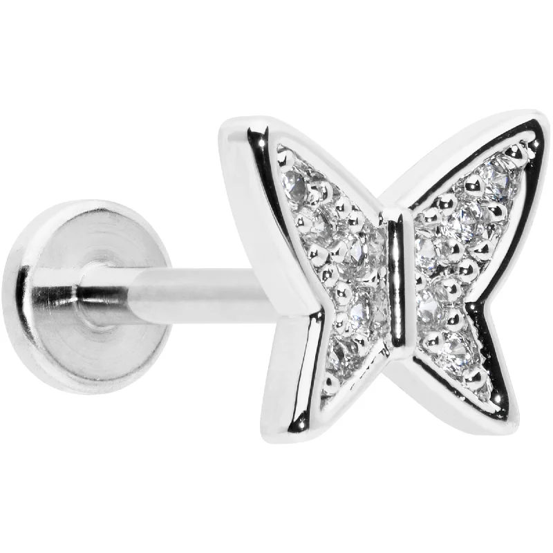 Bold Lip Rings for Statement Piercings16 Gauge 5/16 Clear CZ Gem Butterfly Internally Threaded Labret Tragus