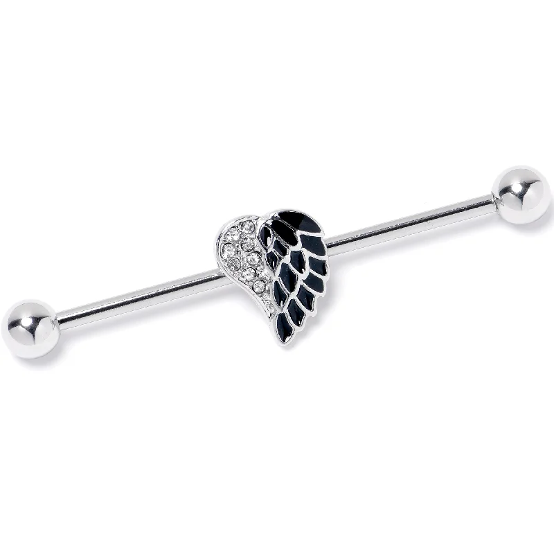 Women's Earrings – Elegant Designs for Every Personality--14 Gauge Black Heavenly Heart Angel Wings Industrial Barbell 38mm
