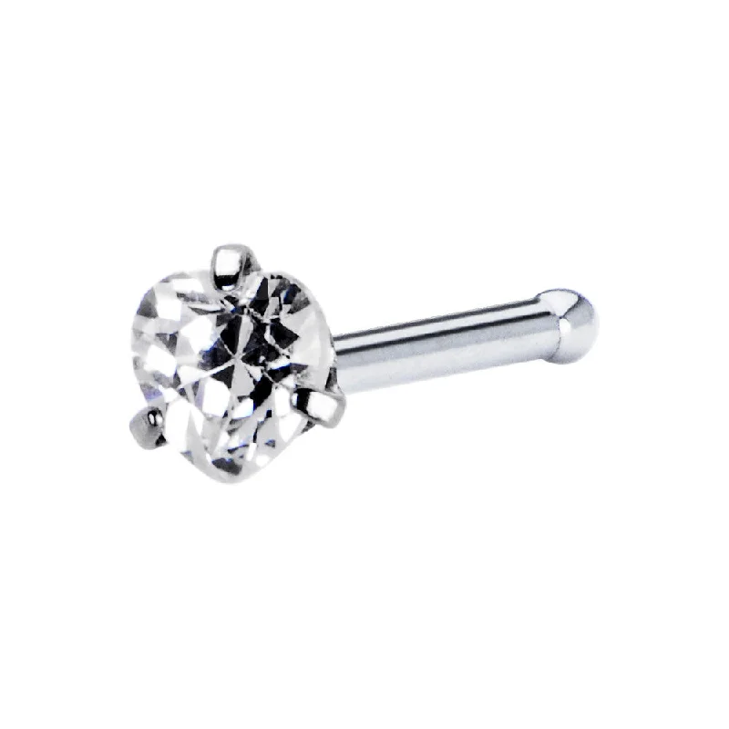 Comfortable Nose Rings -18 Gauge Clear Heart Cubic Zirconia Nose Bone