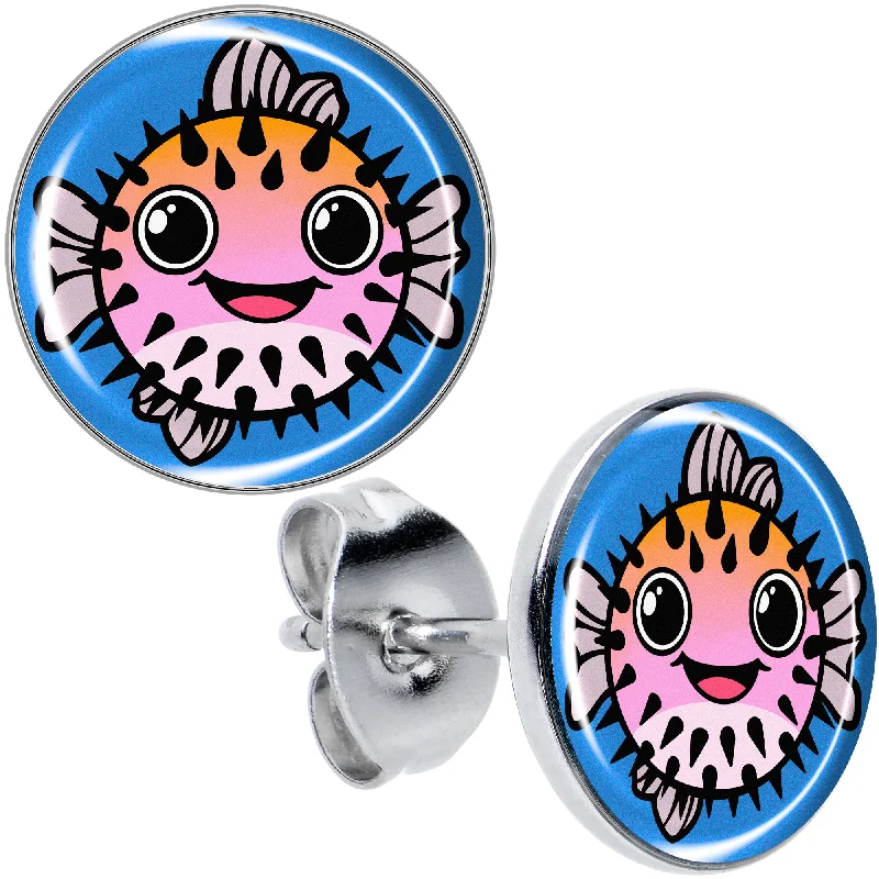 Women's Earrings – Elegant Designs for Every Personality--Swimming Pink Pufferfish Stud Earrings Women's Earrings – Elegant Designs for Every Personality--Swimming Pink Pufferfish Stud Earrings